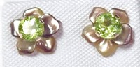 10k Gold Peridot & Mother of Pearl Earrings