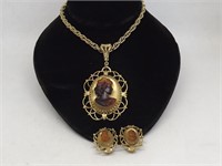 WHITING & DAVIS CAMEO NECKLACE AND EARRINGS
