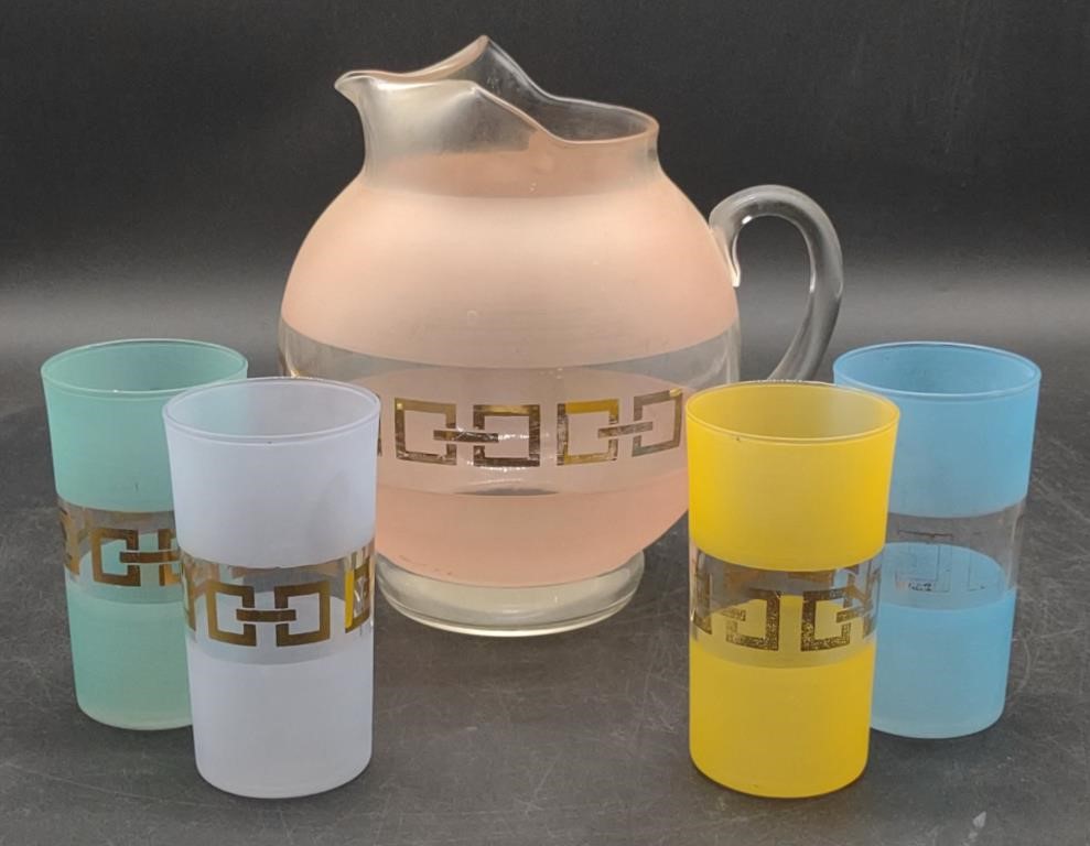 (E) Vtg. MCM Frosted Pastel Cocktail Glasses