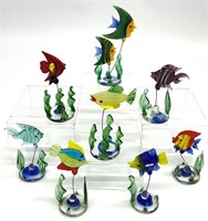 8pc Blown Art Glass Fish Sculptures