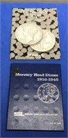 2 Mercury Dime Folders w/19 Dimes