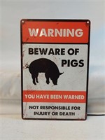 8×12" Pig Warning Tin Sign