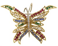 18kt Gold 3.05 ct Sapphire & Diamond Butterfly Pin