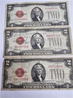 3- Red Seal 2 Dollar Notes