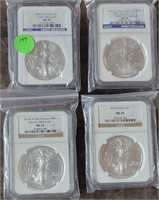 4 DIFF. S & W MINT SILVER EAGLE $1 COINS - MS70