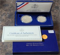 1993 BILL OF RIGHTS SILVER 2-COIN SET W/BOX