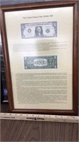 United States One Dollar Bill framed