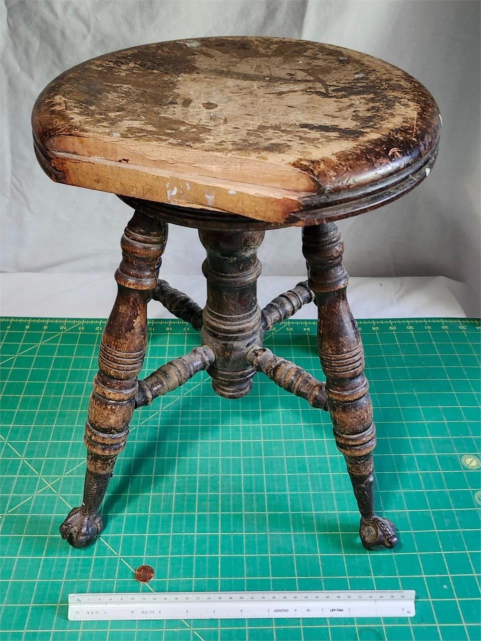 Antique clawfoot wood stool - as is