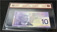 2001 Canadian 10 Dollar Bill BCS Graded 64