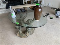 LARGE MERMAN THEMED BASE ROUND GLASS COFFEE TABLE