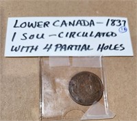 Lower Canada-1837 1 SOU- circulated
