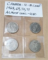Canada- 4 $ coins, 1968, 1969, 1970,