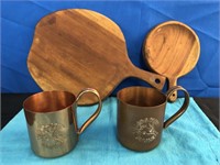 Cooper Moscow Mule Cups & 2 Wood Cutting Boards