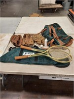 VINTAGE SPORTS BASEBALL GLOVES TENNIS RAQUETS ETC