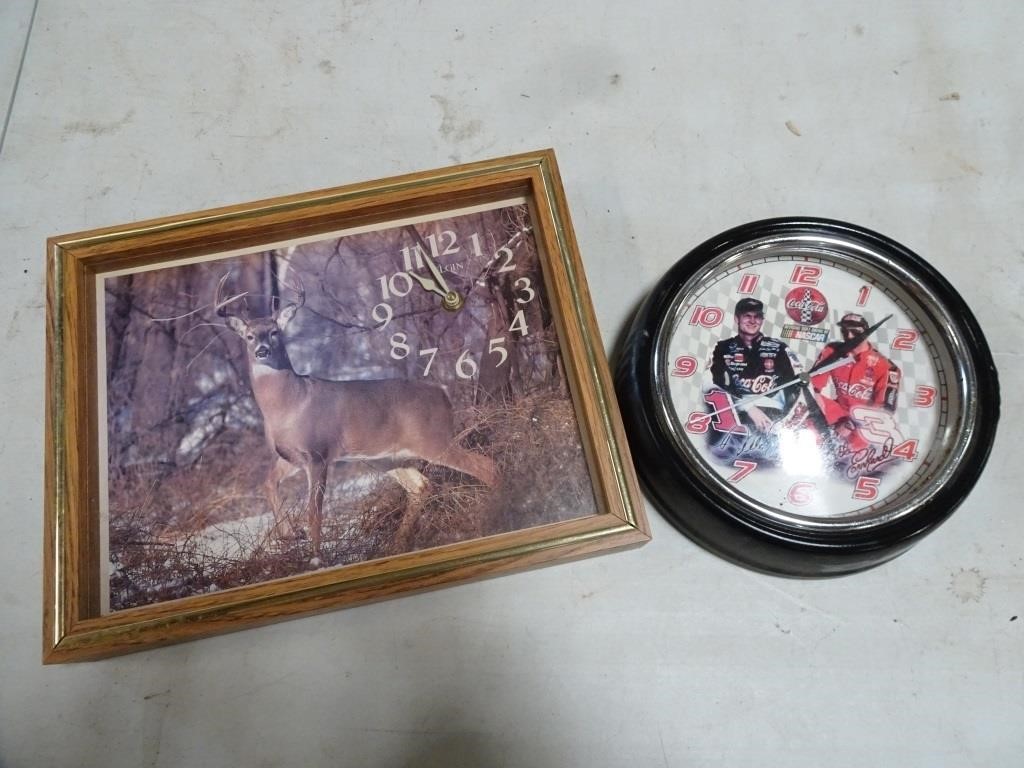 Lot of 2 Clocks - Elgin Deer Clock &  Earnhardt -