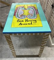 Hand Painted “Sea Horsing Around” Side Table 25 x