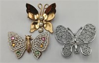 3 Vintage Butterfly Pins- CORO & Coventry