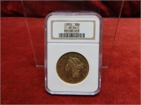 1850 Liberty Head 20$ Gold Coin. Graded XF-45