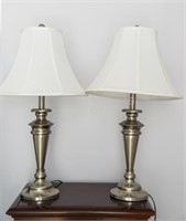 Pair of Brush Chrome Heavy Table Lamp with Finials