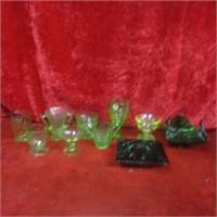 Green depression glass and misc.