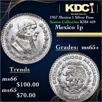 1957 Mexico 1 Silver Peso Santos Collection KM# 45