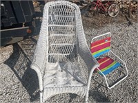 Vintage, wicker, rocking chair with beach chair