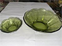 2-GREEN GLASS BOWLS