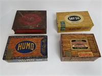 4 Vintage Hinged Top Rectangle Tobacco Tins