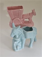 VTG RARE CERAMIC DONKEY PLANTERS-PINK AND BLUE