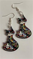 Momma cat earrings double sided 2 inches long new