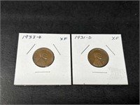 1931-D, 33-D Lincoln Cents XF
