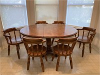 American Pedestal Table w Leaf & 6 Windsor Chairs