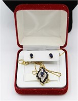14KT SAPPHIRE NECKLACE AND EARRNIGS SET