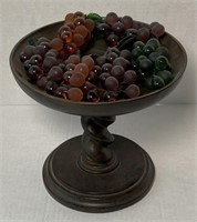Wooden Pedestal Platter with Glass Grapes