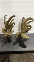 2 - BRASS ROOSTERS  5"X5"X11"