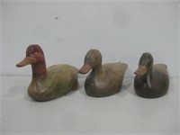 Three Vtg Wood Duck Decoys Longest 8"
