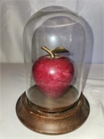 Decorative stone apple in glass case