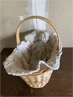 2 Porcelain Dolls In Wicker Basket-One Not Picture
