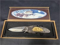 ORNATE WOLF THEMED KNIFE W/ CASE