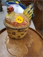 ROOSTER TRAY AND COVERED JAR