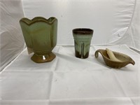 Frankoma Pottery Vase & Cup - Candle & Holder