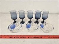 (5) Blue Pfaltzgraff Wine Glasses