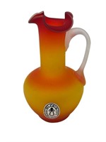 Hand blown pilgrim art glass  amberina pitcher