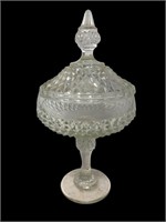 Tall EAPG clear glass lidded compote candy dish