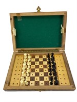 Vintage miniature wooden peg chess board