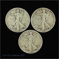 Silver Walking Liberty Half Dollars (3)