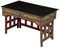 CHINESE POLYCHROME PARCEL GILT HIDDEN DRAWER TABLE