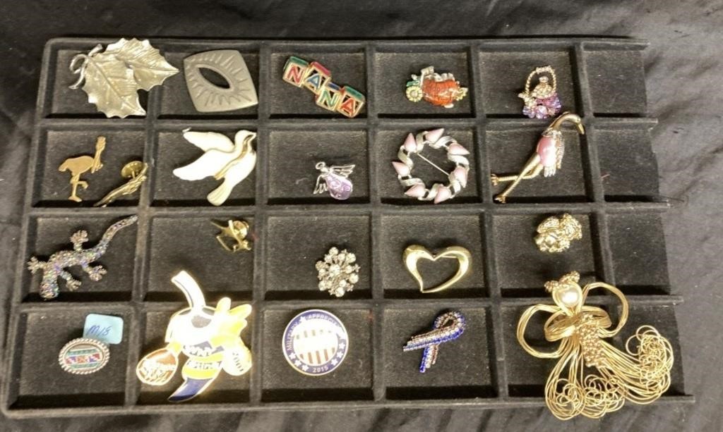 19 PC PINS & BROOCHES MIX  / JEWELRY