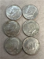 (6) silver 1969 Kennedy half dollars