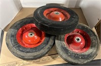 Three, 12" Solid Rubber Wheels.